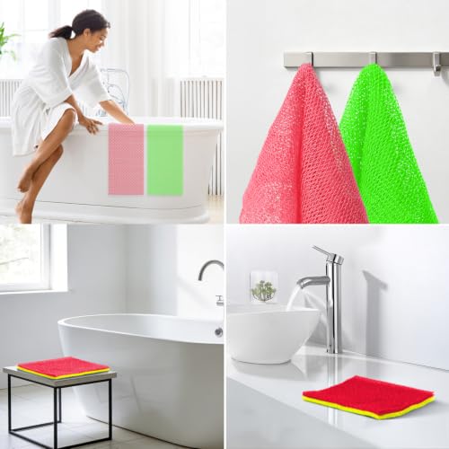 Image of UJFQBH African Net Sponge Authentic, A Soft Yet Powerful Exfoliating Body Scrubber, Dries Quickly, and Gradually Transforms Rough Skin into Smooth 3 Pieces Rose red, Yellow, Green