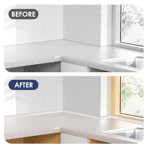 Flexible Quarter Round Molding, 158 Inch Peel and Stick Rubber Quarter Round Trim Molding with Self Adhesive, Waterproof Bendable Molding Trim for Wall Edge Corner,Staircase Cabinet Edge,White