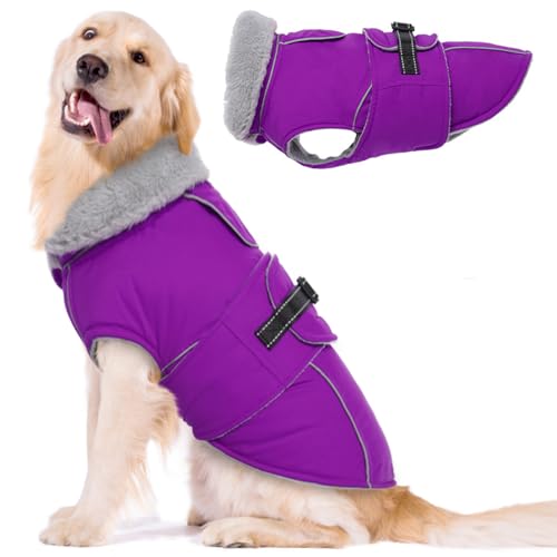 Lelepet Warm Dog Winter Coats for Extra Large Dogs Waterproof Dog Jacket Reflective Pet Fleece Vest Windproof Cold Weather Coats with Adjustable Buckle & Leash Hole, Purple, XXXL 3XL Purple