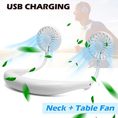 Neck Fan Cooler Dual Fans, Aroma Hands Free Personal Fan, Portable USB Rechargeable Mini Fan - Powerful Power Supply Neckband Fan White