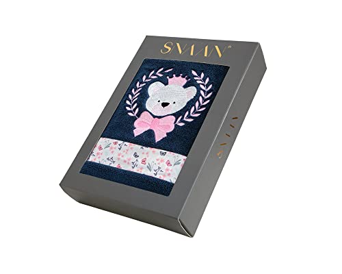 Image of SNAAN 600 GSM, Pure Combed Cotton Girl Teddy Bear Towels for | Ultra Soft, Super Absorbent Luxury Bath Towel with Attractive Cartoon Animal Design for, Boys & Girls (Navy Blue)