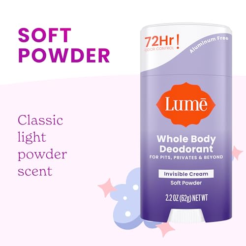 Image of Lume Whole Body Deodorant - Invisible Cream Stick - 72 Hour Odor Control - Doctor Developed - Aluminum Free, Baking Soda Free and Skin Loving - 2.2 Ounce (2 pack) (Soft Powder & Clean Tangerine)