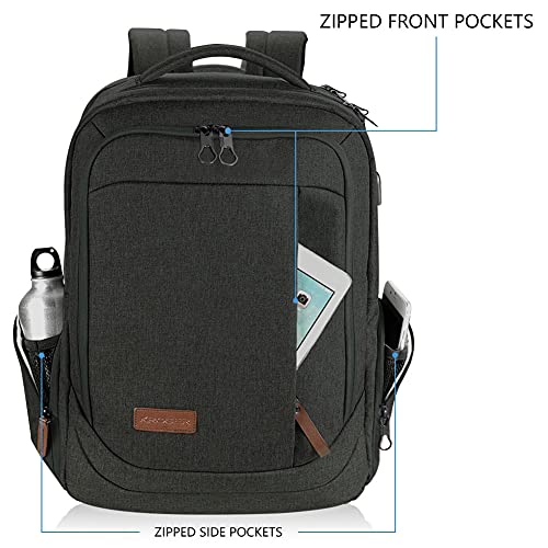 KROSER Laptop Rucksack 17,3 Zoll Reiserucksack Handgepäck Tagesrucksack Wasserabweisende Multifunktion Laptoptasche mit USB Ladeanschluss für Business/Schule/Reisen/Frauen/Männer-Schwarz