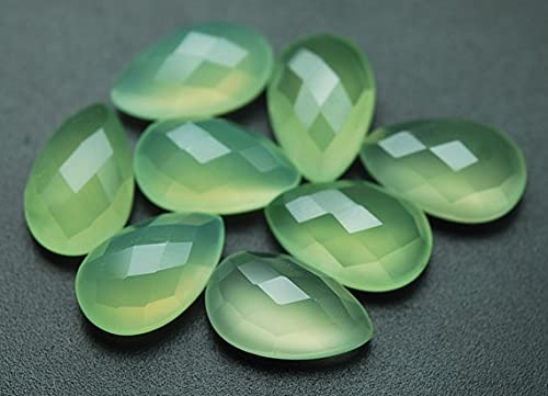 LKBEADS 5 Matched Pair,Flat On One Side,PREHNITE Chalcedony Faceted Pear Shape 16x10mm