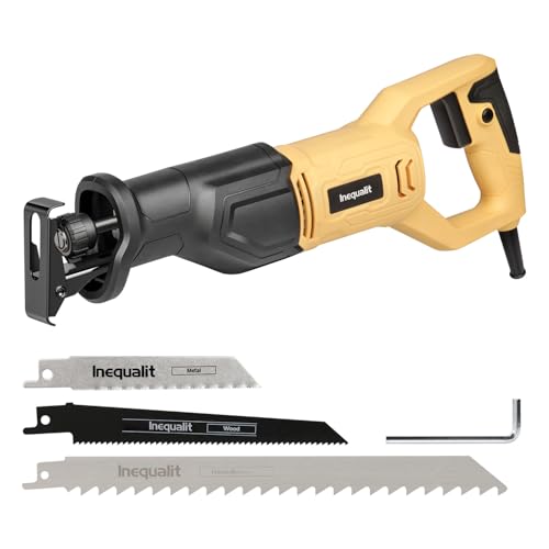 Säbelsäge 710W – Elektrische Reciprosäge mit variabler Geschwindigkeit (0–3000 SPM), 115 mm Schnitttiefe Holz, 20 mm Hub, Schnellspannsystem, inkl. 3 Sägeblätter für Holz/Metall/PVC – Gelb