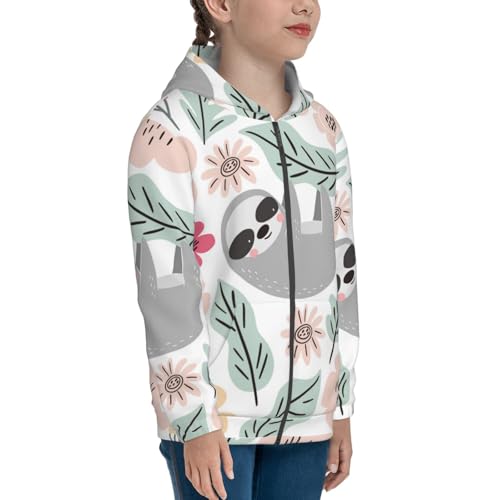 Cute Cartoon Sloth Kid Hoodies Boys Zip Up Sweatshirts Girls Pullover with Pocket4