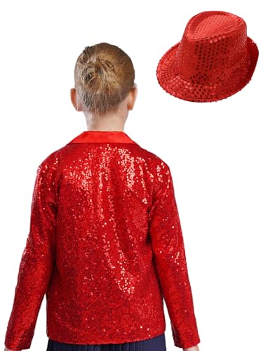 JEATHA Sequins Blazer Suit Jacket with Hat Set for Girls Sparkly Hip Hop Jazz Dance Outfits2
