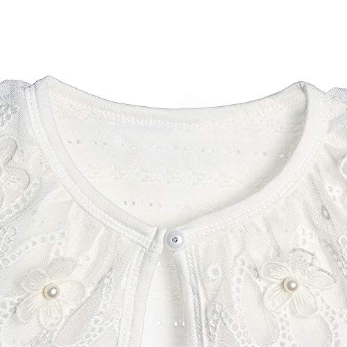 Image of Girl Lace Bolero Cardigan Shrug - Little Girl Long Sleeve Shrug Sweater with Pearls 2-11 Years