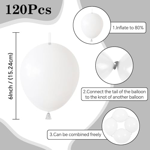 Image of White Link Balloons,120Pcs 6Inch White Latex Linking Balloons for Birthday Baby Shower Wedding Anniversary Party Decorations