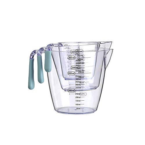 HARVESTFLY Juego de 3 jarras medidoras de plástico: tazas de medición sin BPA 200 ml 400 ml 900 ml, medidas fáciles de leer, 3 unidades de escala – Cocine con precisión