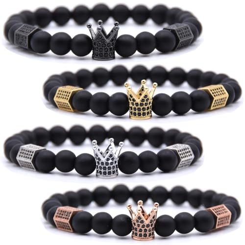 HYHONEY Crown Bracelets Bead Bracelet Mens Bracelet Womens Bracelets Matching Couple Zircon Crown Fashion Jewelry Elastic Adjustable Charm Jewelry for Men Women