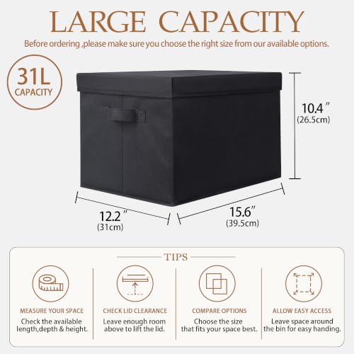 Image of WUIKE Collapsible Storage Bins with Lids, Black, Extra Large, 3-Pack