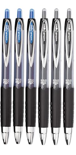 Image of Signo 207 Roller Ball Retractable Gel Pens, Bold Point (1.0mm), Black And Blue Ink, 6 Count, Bundle with Plastic Reusable Pouch