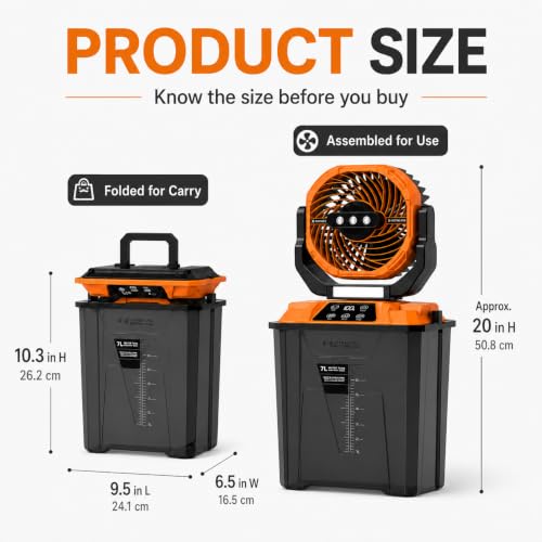Image of Portable Misting Fan for Patio, Outdoor Cooling Fan, 7L Water Tank, 20000mAh Battery, Remote Control, 1-12H Timer, 90 Oscillation, 5 Speeds & 4 Mist Levels, Camping, Beach, Fishing