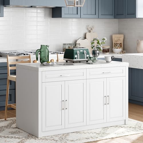 Homsee 61" W Large Kitchen Island with Charging Station, 2