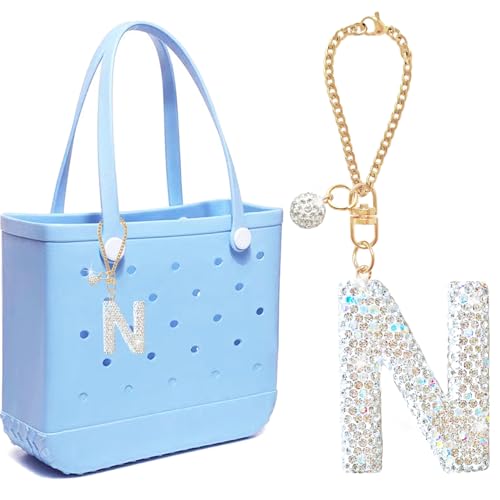 Breloques de sac Bogg avec lettre initiale N pour accessoiriser les cabas de plage des femmes