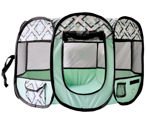 Floving Tragbares faltbares Haustier-Laufkatze Innen- / im Freiengebrauch -8 Verkleidung, wasserdicht (M, Blau kariert)