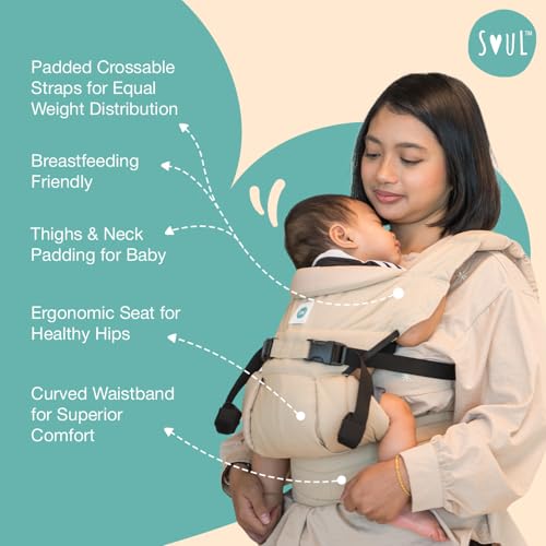 Image of Soulslings 4-in-1 Lali Baby Carrier Bag, 100% Cotton - Oat | Compact & Lightweight (400g) | Adjustable for 0-24 Months (4-15kg) | Machine Washable & Handwashable | Breastfeeding Friendly |