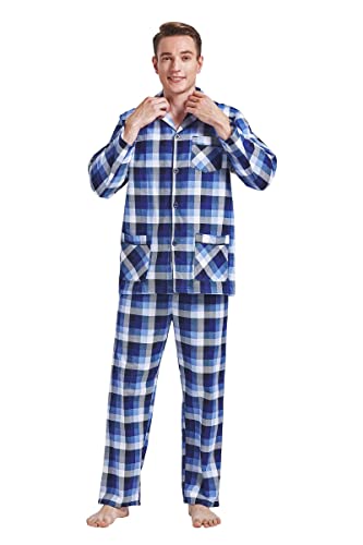 Amaxer Flanell Schlafanzug Herren 100% Baumwolle Pyjama mit Knopfleiste Set...