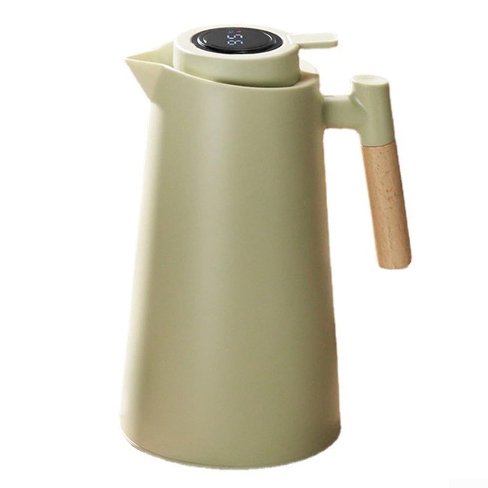 Isolierkanne 1L Glas mit 24h Temperaturhaltung - für vakuum Kaffeekaraffe Holzoptik für griff für Büro Camping