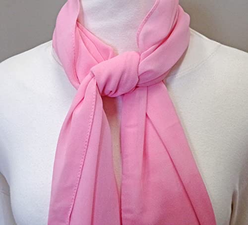 Pink long soft chiffon scarf sheer wrap in shades of light pink to a darker pink ombre color. 68 inches long.3