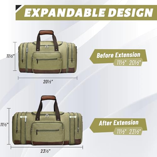 Image of Wolhbege Duffle Bag for Travel,Mens Travel Bag & Carry On Bag for Men with Expandable Design and Luggage Sleeve -Duffel Bag for Gym, Weekender, Overnight Trips, Green, 20.5 x 11.5 x 10 inches