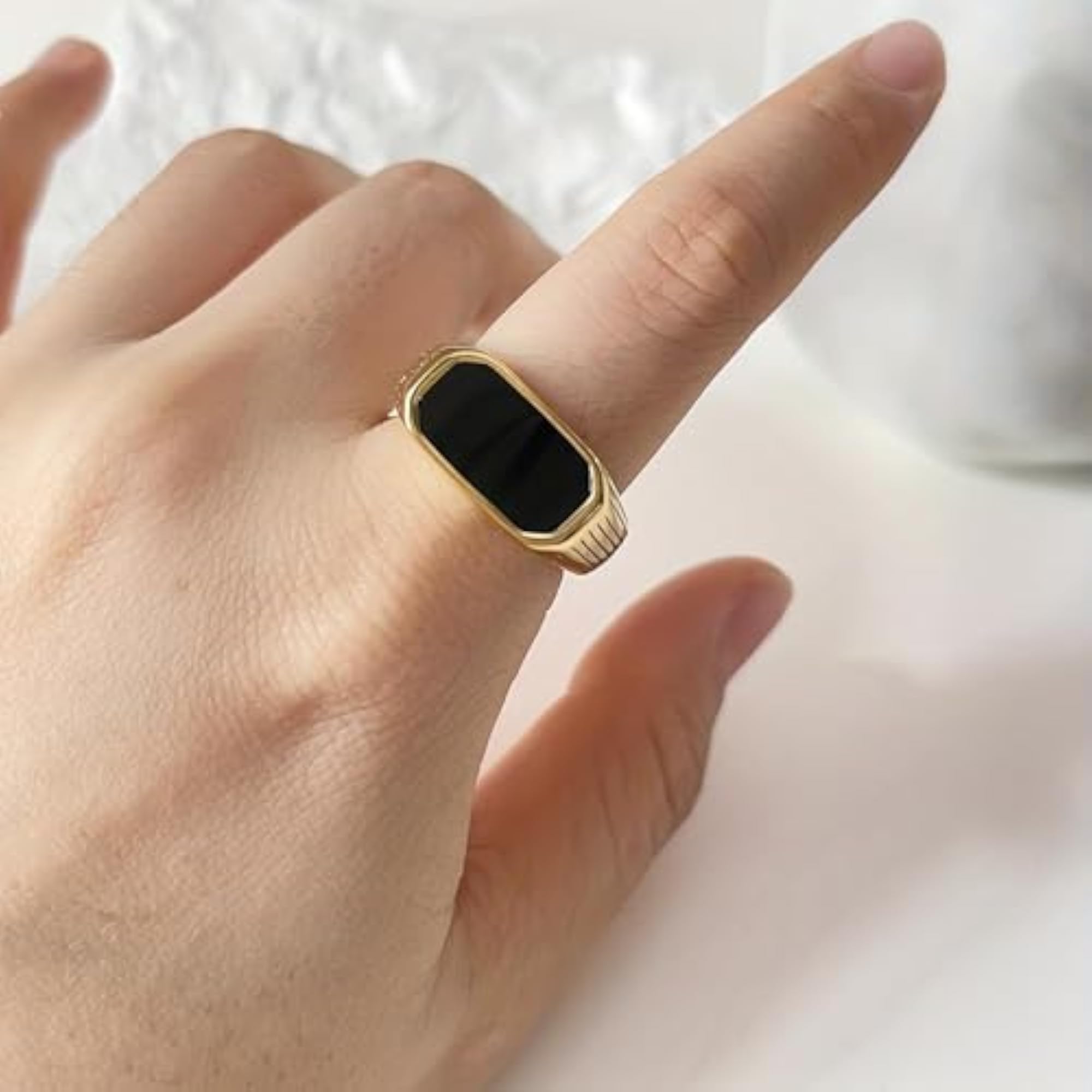 Onyx Signet Band Plated Finger Ring Jewelry