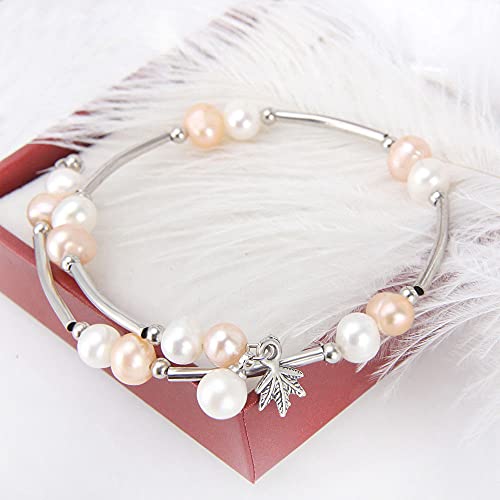 Lgsy White Pink Pearl Freshwater Cultured Adjustable Bracelets For Women Bangle Wrap Bracelets For Jewelry Gift #TOP3