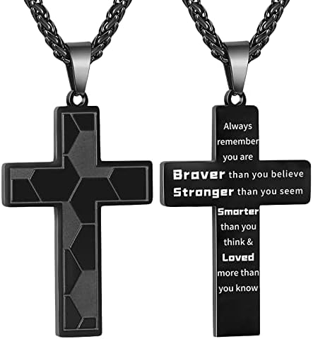 GLITTO Soccer Cross Necklace for Teen Boys Men Stainless Steel Cross Pendant Chain Religious Christian Baptism First Communion Confirmation Gifts Stuff Gear Accessories Jewelry Teenage Boys Always Remember Black