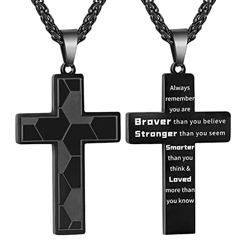 Glitto Soccer Cross Necklace For Teen Boys Men Stainless Steel Cross Pendant Chain Religious Christian Baptism First Communion Confirmation Gifts Stuff Gear Accessories Jewelry Teenage Boys Always Remember Black #TOP3