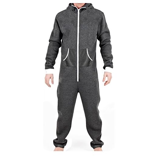 newfacelook Herr jumpsuit onesie pyjamas sovkläder män fleece overall, Kol, S