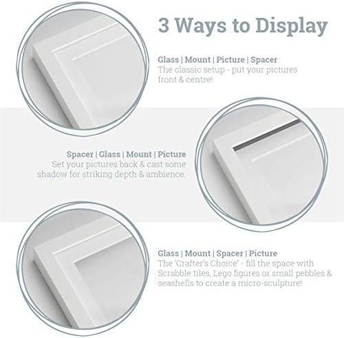 Nicola Spring 5 Piece 8 x 8 3D Shadow Box Photo Frame Set - Craft Display Picture Frame with 4 x 4 Mount - Glass Aperture - White