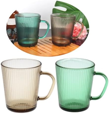 2 Adet Renkli Cam Kupa Bardak Çay Kahve Meşrubat Tatlı Bardağı Yeşil ve Kahve 370 ml - Görsel 2