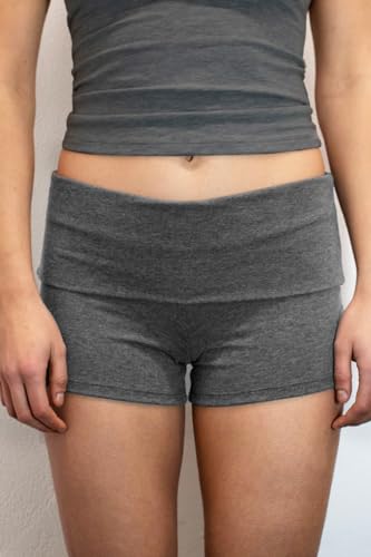 Image of KMBANGI Womens Fold Over Shorts Elastic Waist Y2k Lounge Shorts Foldover Cute Pajama Micro Bottoms Mini Shorts Sleepwear