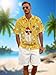 NLZI Farm Chicken Funny Hawaiian Shirt for Men Casual Button Down Short Sleeve Aloha Shirt Vacation Party Outfits Yellow