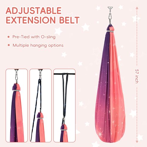 OUTREE Sensory Swing for Kids, Double Layer Therapy Hammock, Indoor Swing with 360° Swivel Hanger Kit and Adjustable Straps, Autism Sensory Product for Autism, ADHD or SPD (Pink Starry-Sky Printed)