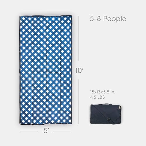 Image of Little Unicorn 5'x10' XL Outdoor Family Picnic & Beach Blanket | Durable & Water-Resistant Fabric | Compact Fold & Easily Wipes Clean | Zipper Pocket (Navy Plaid)