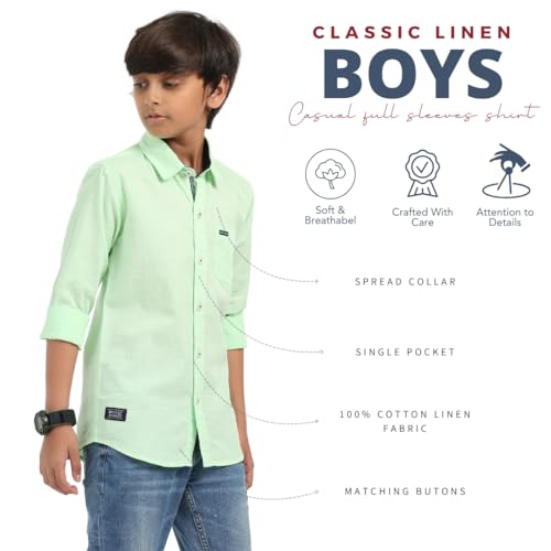 Image of ROCKET SCIENCE Boys Single Pocket Shirt | Regular Fit, Spread Collar, Full Sleeves, 100% Cotton Linen Fabric Royal Blue