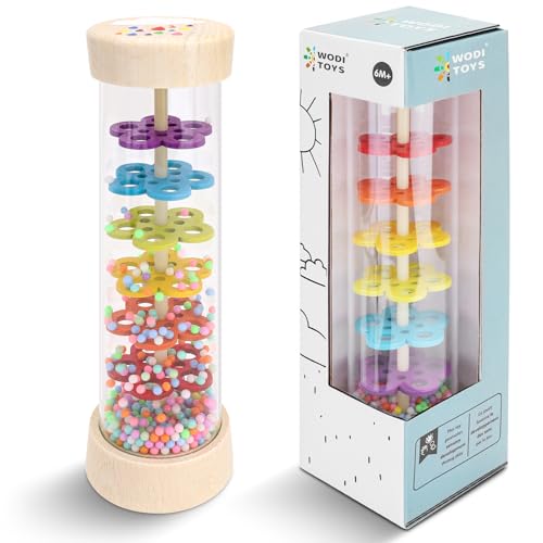 Wooden Baby Rattle Toys, Rain Stick Montessori Toys for Babies 6-12 Months, Baby Rattle Sensory Hand Grip Developmental Toy, Musical Instruments Toys for 1 Year Old Toddlers, 7.7”