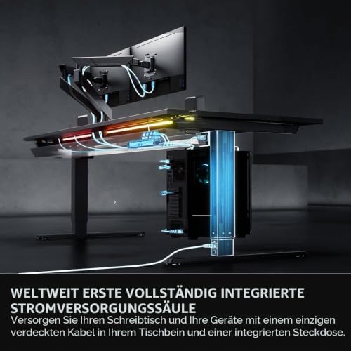 Secretlab Magnus Pro XL mit MAGPAD Schreibtischmatte Black | Ergonomischer h&ouml;henverstellbarer Schreibtisch mit magnetischem Kabelmanagement | Integrierte Stromversorgungss&auml;ule | Eingebaute Kabelwanne