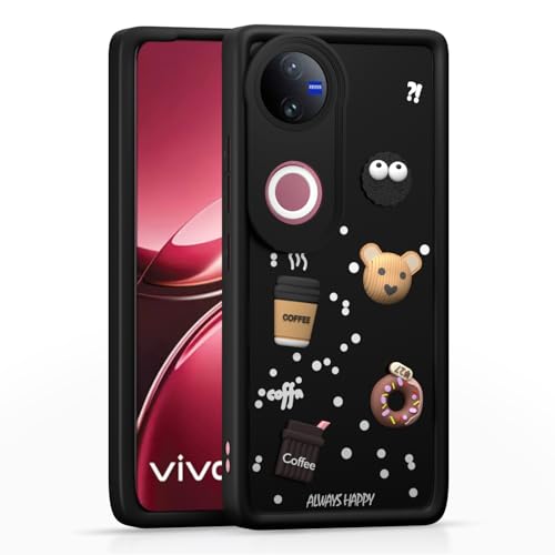 Image of Pikkme Back Cover for iQOO Z10R 5G / Vivo V50 5G / V50e 5G / Vivo T4R 5G | Cute Fun Cartoon 3D Bear Silicone Full Body Protection Bumper Cover (Black)