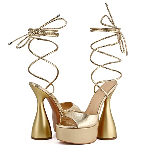 Women Sexy Platform Spike Heel Round Toe Lace Up heels Chunky Block Heel Heeled Dress Sandals3