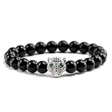 Zuiaidess Stein Armband Armreifen Mode Armband Gold Silber Black Panther Head Hell Matt Natürliche Perlen Schmuck Armreifen Accessoires Männer Frauen Gedenken Geschenk, Silber