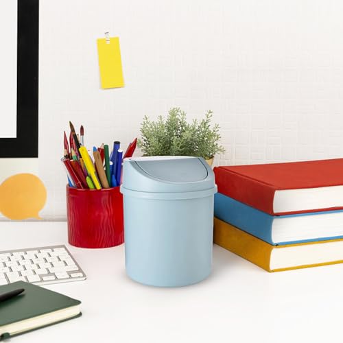 Mini Trash Can, 0.4 Gal Small Removable Plastic Wastebasket with Swing Lid (Blue) - image 3