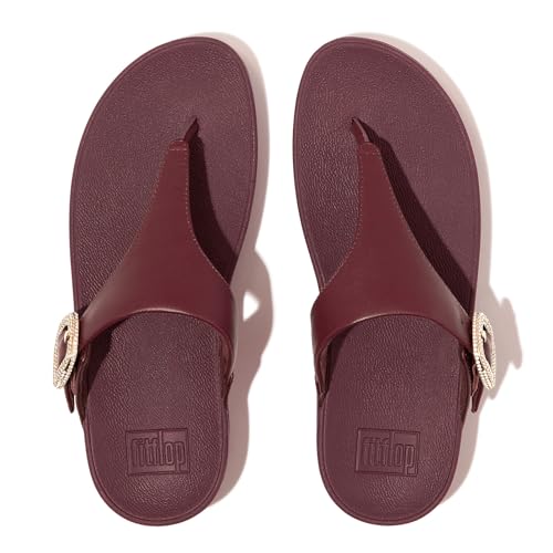 Image of FitFlop Womens LULU Crystal Buckle Toe-Post Sandals with Microwobbleboard Technology, Microfiber Toe Post, Slip Resistant Rubber Outsole, Cushioned Arch Support for All Day Comfort