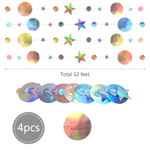 Miniatura 2 de Ayesy Guirnalda De Papel Brillante, 52 Pies Guirnalda De Papel Redonda Y Estrella Decoración Colgante Fiesta Reflectante Para Bodas Cumpleaños Fiestas Tiendas Decorar Del Hogar Estrella Circular
