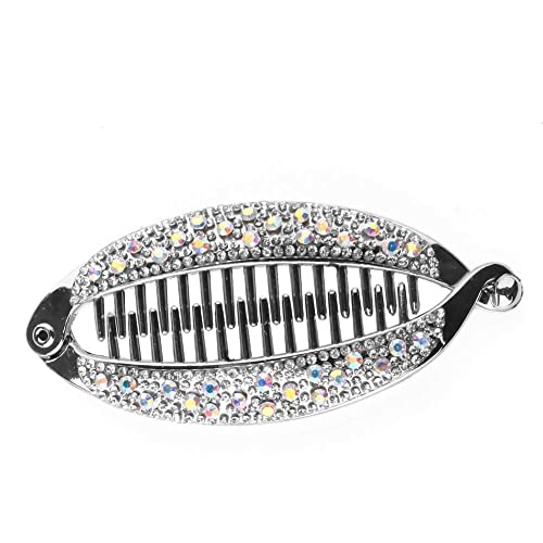 Pinza para cabello plateada con diseño banana y cristales miniatura 1