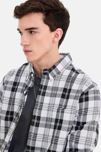 Image of SNITCH Men Casual Plus Size Shirt | Regular Fit Long Sleeve Spread Collar Plaid Pattern | 100% Cotton & Breathable Dobby Fabric for Casual Office Wear & Stylish Everyday Use