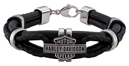 Harley-Davidson Men's Vintage B&S Hardware & Leather Bracelet - Stainless Steel