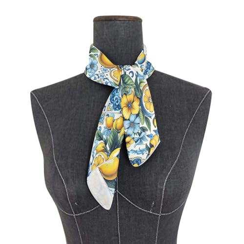 Watercolor Lemon Tile Silk Scarf Women's Fashion Square Satin Headscarf Neck Scarf Head Hair Wraps 23.6 Inches3